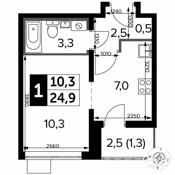 1-к квартира, 24.8 м², этаж 11/25 Люберцы - изображение 1
