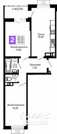 2-к квартира, 56.52 м², этаж 13/16 Майкоп - изображение 3