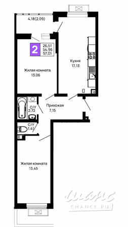 2-к квартира, 57.01 м², этаж 2/16 Майкоп - изображение 3