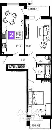 2-к квартира, 60.41 м², этаж 2/14 Майкоп - изображение 3