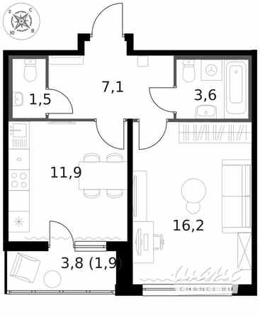 1-к квартира, 42.2 м², этаж 12/15 Москва - изображение 2