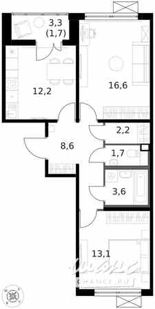2-к квартира, 59.6 м², этаж 14/14 Москва - изображение 1
