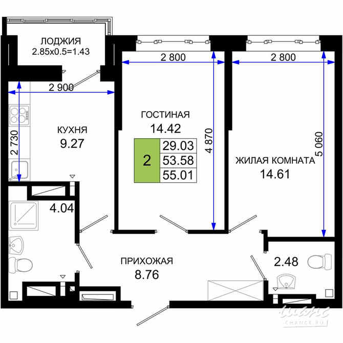 2-к квартира, 55.01 м², этаж 23/25 Ростов-на-Дону - изображение 3