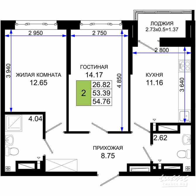 2-к квартира, 54.76 м², этаж 25/25 Ростов-на-Дону - изображение 3