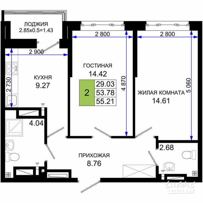 2-к квартира, 55.21 м², этаж 24/25 Ростов-на-Дону - изображение 3