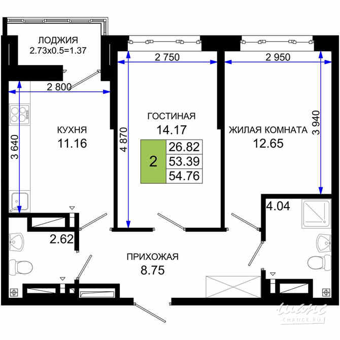 2-к квартира, 54.76 м², этаж 21/25 Ростов-на-Дону - изображение 3