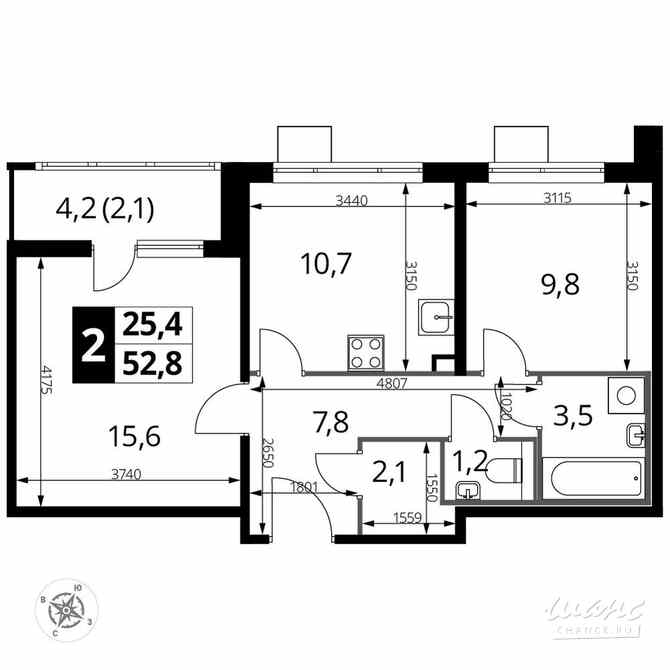 2-к квартира, 52.9 м², этаж 14/24 Люберцы - изображение 1
