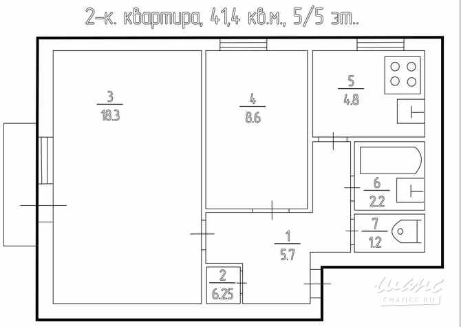 2-к квартира, 41.4 м², этаж 5/5 Санкт-Петербург - изображение 2