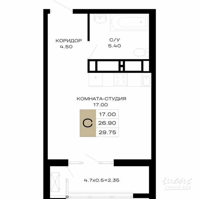 1-к квартира, 29.75 м², этаж 5/23 Краснодар - изображение 2