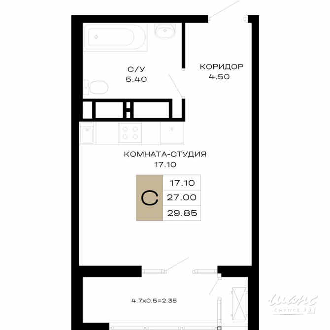 1-к квартира, 29.85 м², этаж 5/23 Краснодар - изображение 2
