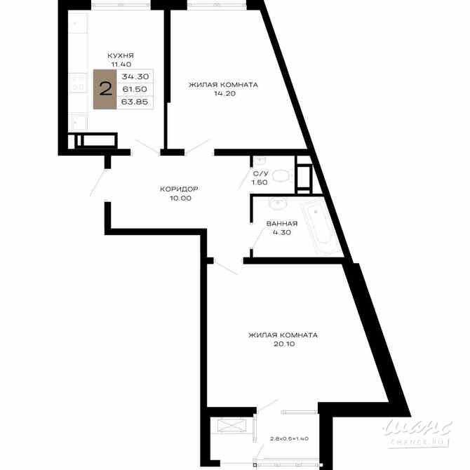 2-к квартира, 63.85 м², этаж 4/23 Краснодар - изображение 2
