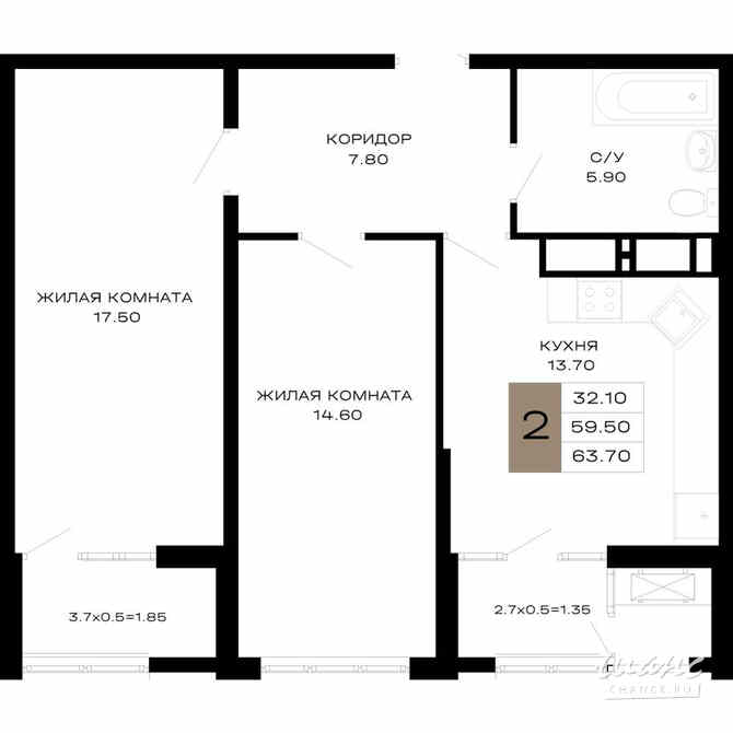 2-к квартира, 63.7 м², этаж 4/23 Краснодар - изображение 2