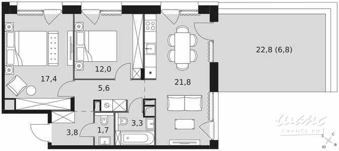 3-к квартира, 72.8 м², этаж 13/17 Москва - изображение 1