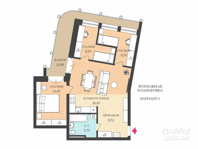 2-к квартира, 71 м², этаж 9/27 Владивосток - изображение 3