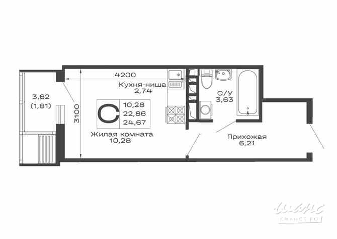 1-к квартира, 24.67 м², этаж 6/16 Майкоп - изображение 3