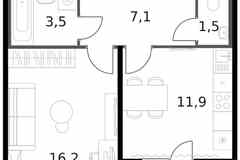 1-к квартира, 42.1 м², этаж 12/13