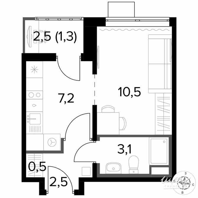 1-к квартира, 24.9 м², этаж 20/25 Люберцы - изображение 2