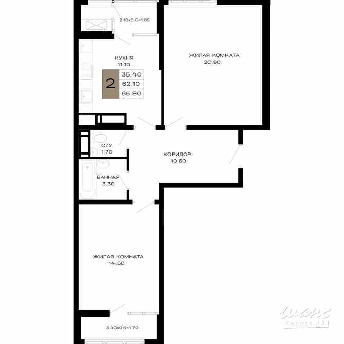 2-к квартира, 65.8 м², этаж 15/23 Краснодар - изображение 2