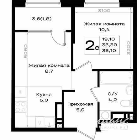 2-к квартира, 35.1 м², этаж 18/18 Аксай - изображение 3