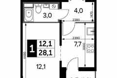 1-к квартира, 28 м², этаж 21/25