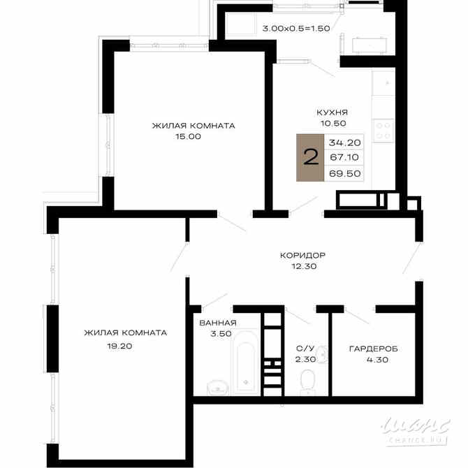 2-к квартира, 69.5 м², этаж 4/23 Краснодар - изображение 2