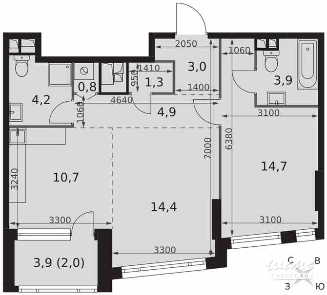2-к квартира, 59.9 м², этаж 26/29 Москва - изображение 1
