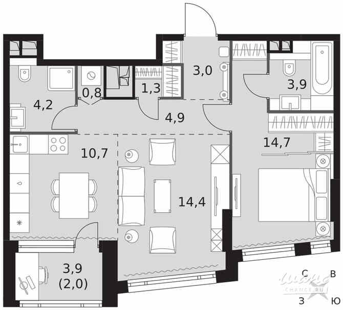 2-к квартира, 59.9 м², этаж 26/29 Москва - изображение 2