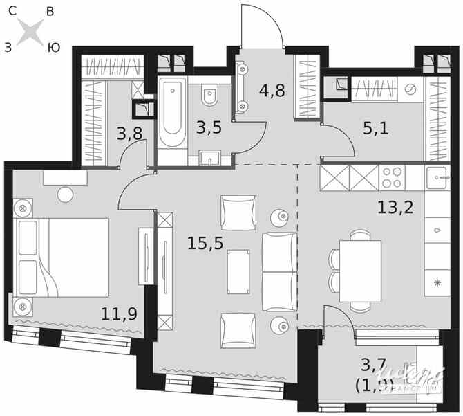 2-к квартира, 59.7 м², этаж 8/29 Москва - изображение 2