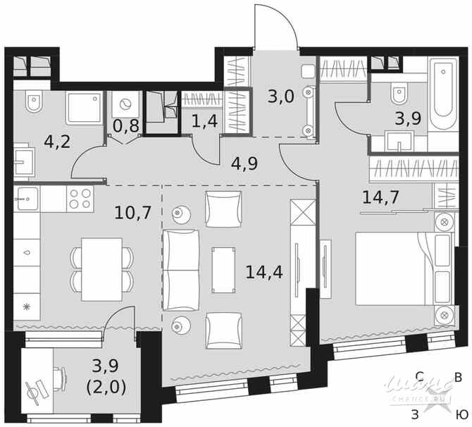 2-к квартира, 60 м², этаж 22/29 Москва - изображение 2