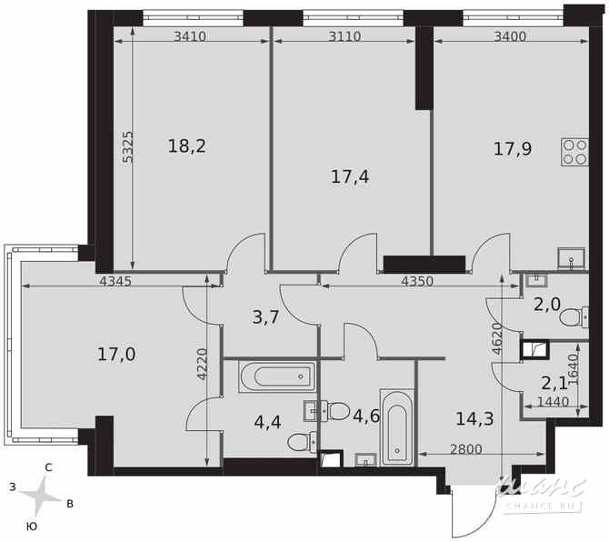 3-к квартира, 101.6 м², этаж 19/44 Москва - изображение 1