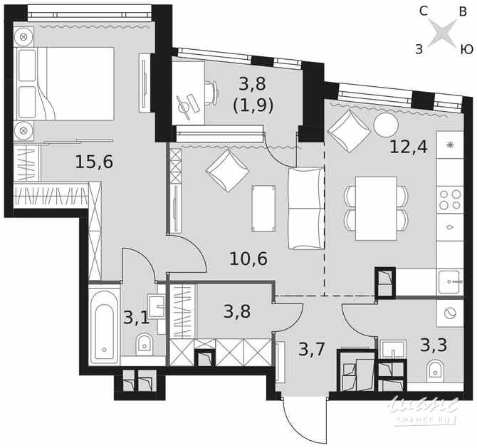 2-к квартира, 54.4 м², этаж 24/29 Москва - изображение 2