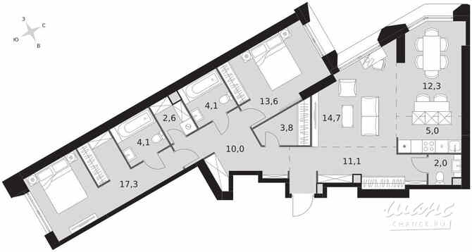 3-к квартира, 100.6 м², этаж 43/47 Москва - изображение 2