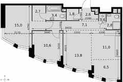 3-к квартира, 77.9 м², этаж 4/29