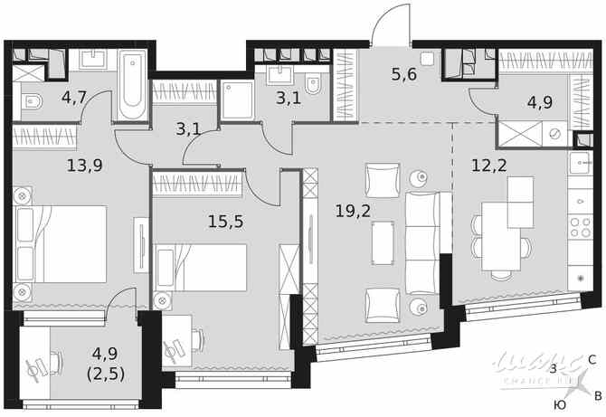 3-к квартира, 84.7 м², этаж 26/29 Москва - изображение 2
