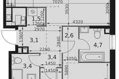 3-к квартира, 68 м², этаж 21/29