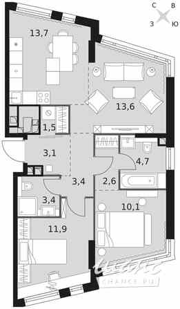 3-к квартира, 68 м², этаж 21/29 Москва - изображение 2