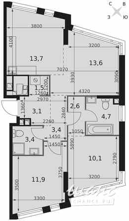 3-к квартира, 68 м², этаж 21/29 Москва - изображение 1