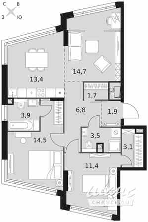 3-к квартира, 74.9 м², этаж 17/29 Москва - изображение 2