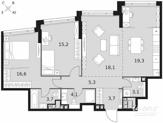 3-к квартира, 89.1 м², этаж 28/29 Москва - изображение 2