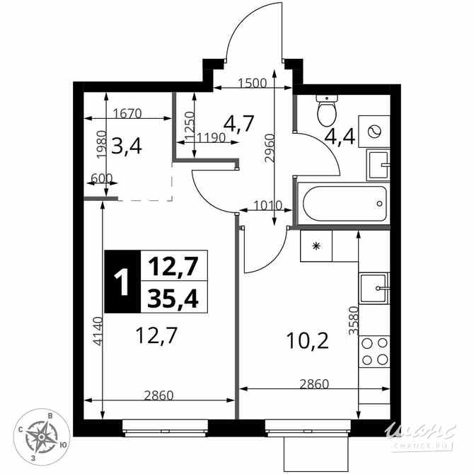 1-к квартира, 35.4 м², этаж 23/23 Москва - изображение 1