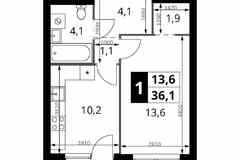 1-к квартира, 36.1 м², этаж 12/25