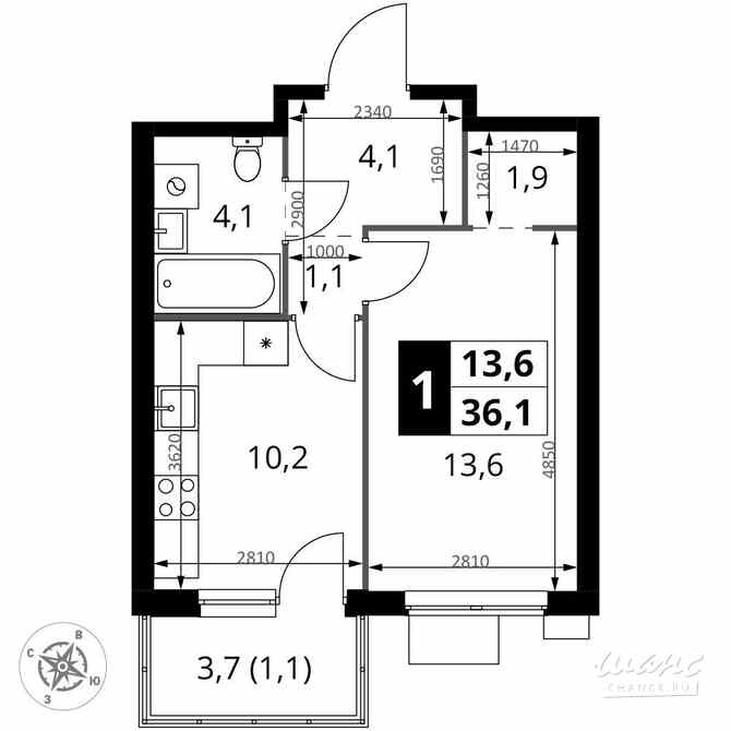 1-к квартира, 36.1 м², этаж 12/25 Москва - изображение 1