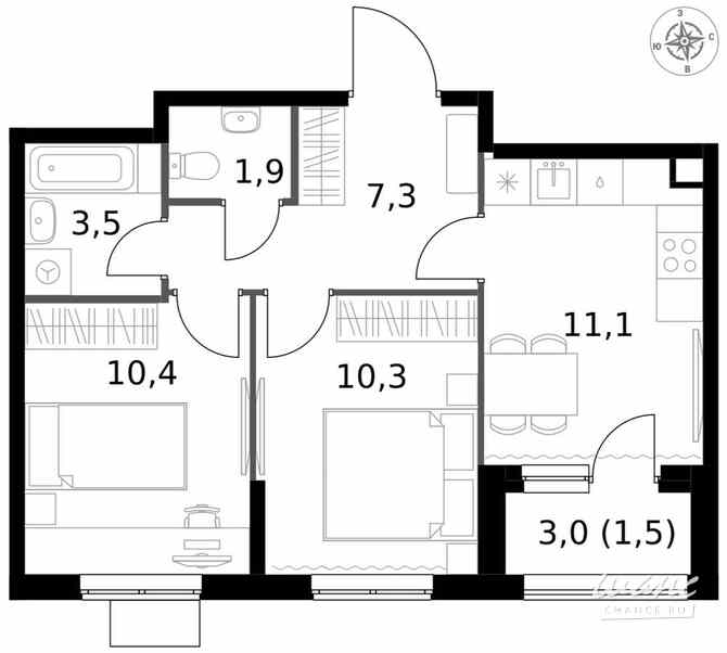 2-к квартира, 46 м², этаж 13/25 Москва - изображение 2