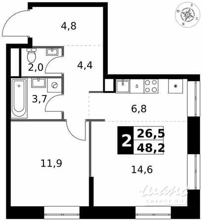 2-к квартира, 48.2 м², этаж 32/32 Москва - изображение 2