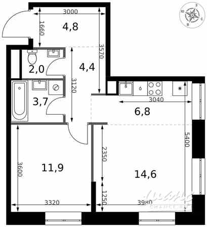 2-к квартира, 48.2 м², этаж 27/32 Москва - изображение 1