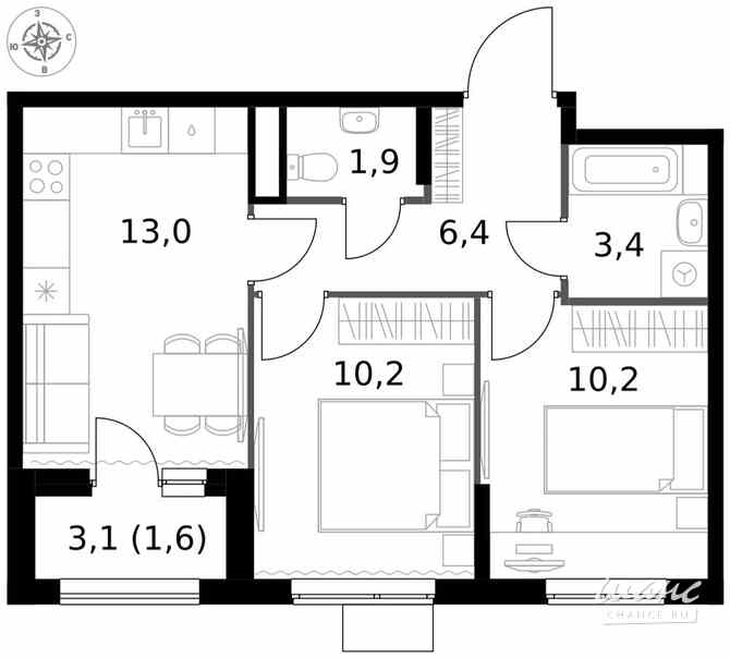 2-к квартира, 46.7 м², этаж 15/25 Москва - изображение 2