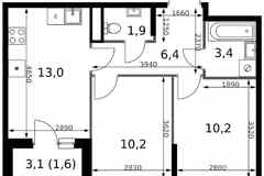 2-к квартира, 46.7 м², этаж 17/25