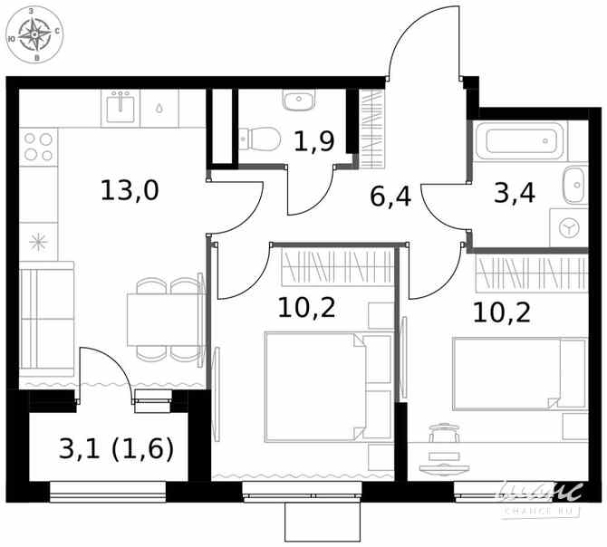 2-к квартира, 46.7 м², этаж 17/25 Москва - изображение 2