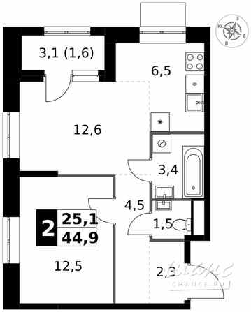2-к квартира, 44.9 м², этаж 20/32 Москва - изображение 2