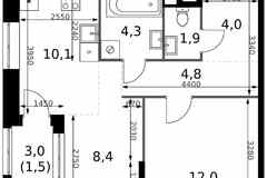 2-к квартира, 47 м², этаж 12/32